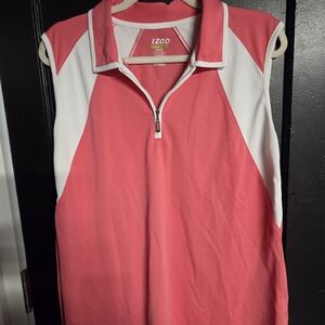 IZOD Women's Pink and White Zip-Up Tank Top